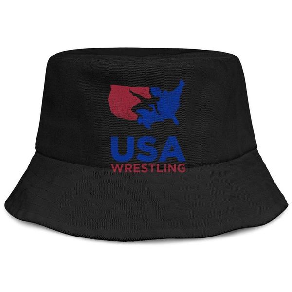 

fashion usa wrestling old print logo foldable bucket hat cool classic fisherman beach visor sells bowler cap america flag rick, Blue;gray