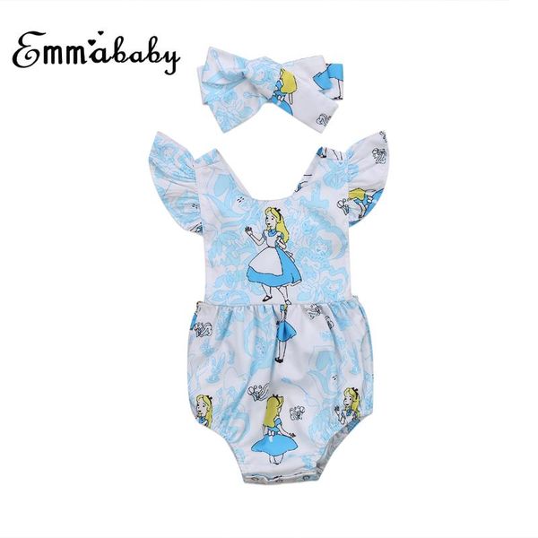 

emmababy сладкий новорожденных девочек ползунки оборками рукав комбинезон + повязка на голову одежда хлопок синий наряды детская одежда, White