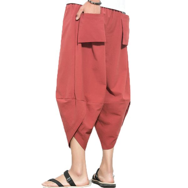 

2019 mens harem pants men cotton linen calf-length pants male summer harajuku wide leg cross-pant man hiphop jogger trousers 5xl, Black