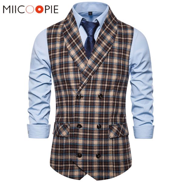 

formal double breasted suit vest men casual stripe plaid waist coat for men dress vests business wedding chalecos para hombre, Black;white
