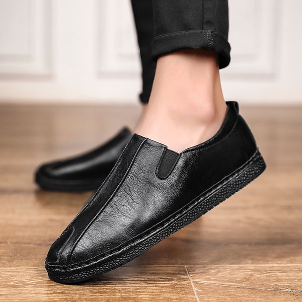 

men peas shoes genuine leather casual loafers men moccasins shoes slip-on soft flats footwear lightweight driving shoes * t200325, Black