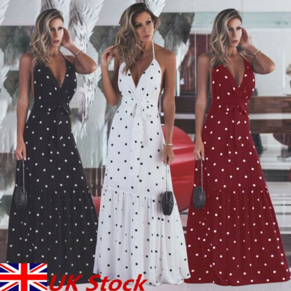 

fashion maxi dot dress womens ladies long vintage dress sleeveless boho evenning party polka dot summer, Black;gray