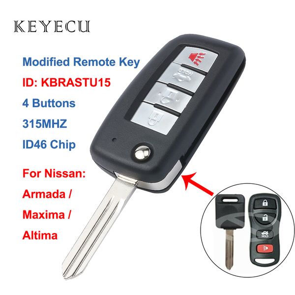 

keyecu kbrastu15 modified remote car key fob 4 buttons 315mhz id46 for altima 2005-2006 armada 2005-2015 maxima 2004-2006