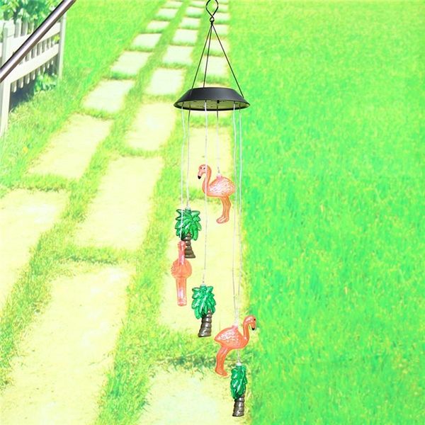 

2018 solar flamingo tree light wind chime dangler led multi-color solar wind spinner night light for garden patio decoration