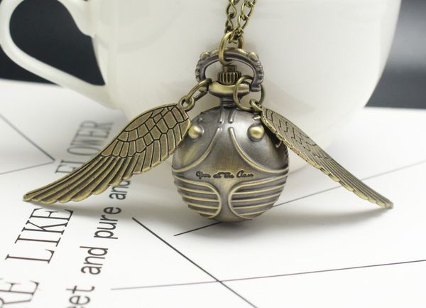 

golden snitch slytherin quartz pocket watch angel wings sweater copper gold ball necklace pendant souvenir gifts, Slivery;golden