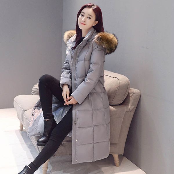 

real natural raccoon fur collar 90% duck down jacket new female winter down jackets for women x-long parkas hooded snow coats, Black