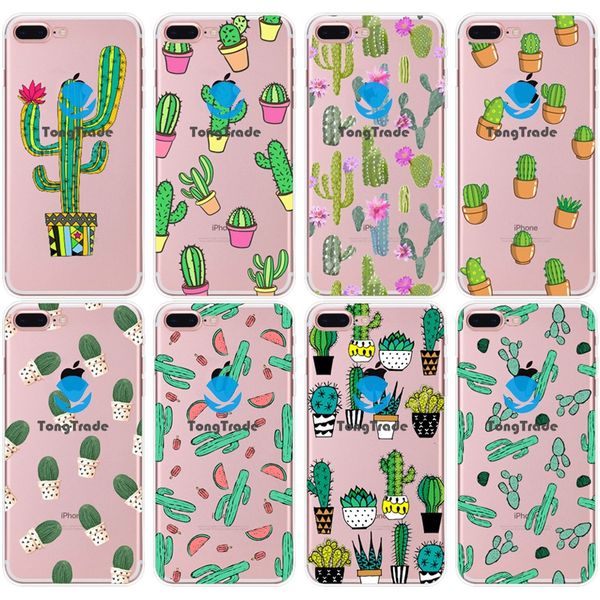 

[tongtrade] soft silicone tpu case for iphone 8 7 6s 5s x xs 11 pro max plus xiaomi 10 9 cactus opuntia stricta potted tropical plant case