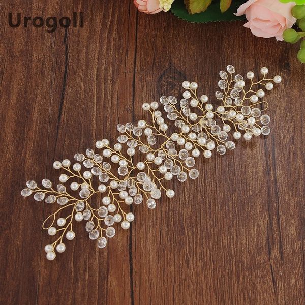 

trendy bridal jewelry bead headdress jewelry for women crystal headbands bride hairband earrings set wedding hair accessory, Golden;white
