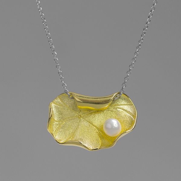 

inature 925 sterling silver lotus leaf dewdrop pearl pendant necklace women elegant jewelry gifts sh190721