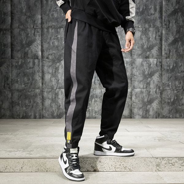 

fashion streetwear men jeans loose fit stripe designer cargo pants black color casual harem trousers hip hop jeans men joggers, Blue