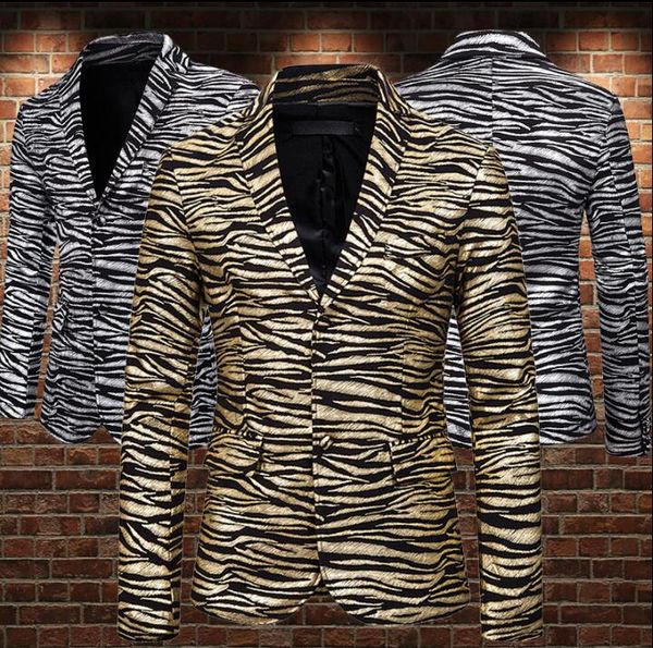 

zebra pattern bronzing suits men blazer golden silver shiny masculino slim casaco jaqueta masculina coats mens jacket b430, White;black