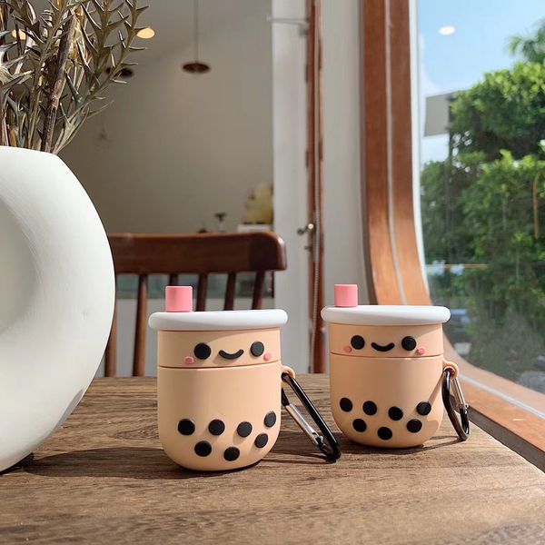 

Protective Cover for Air Pods Accessories Box for AirPods 1/2 Case Bluetooth Wireless Earphone TPU Cute Cartoon Case Milk Tea with Ring