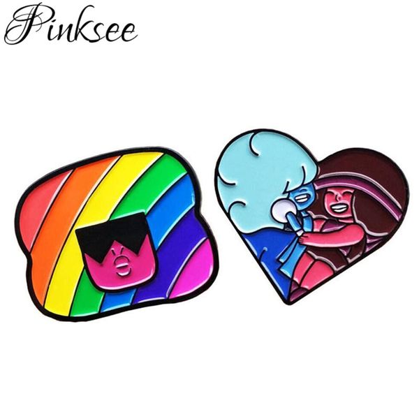 

pinksee personality trendy rainbow color k song love heart brooch for women girls cute enamel badge lapel pins jewelry gift, Gray