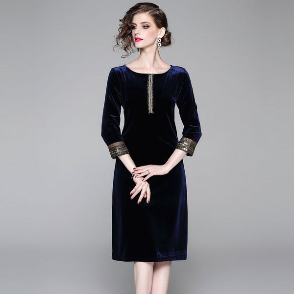 

женская дизайнерская прямая сезонная тяжелая промышленность бисером блесток манжеты темперамент тонкий бархат dressxz0y, Black;gray