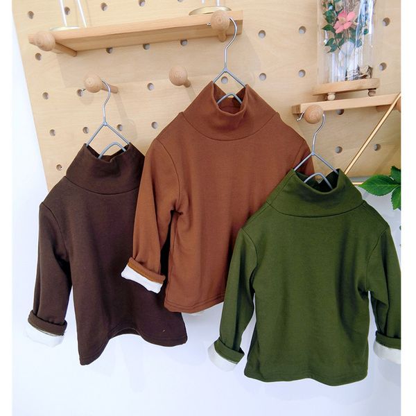 

winter new arrival cotton thickened warm velvet high collar all-match bottoming t-shirt for cute sweet baby girls and boys, Black