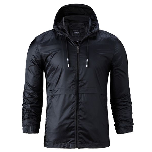 

2019 fashion new men's casual hooded zip jacket / men's solid color casual thin coat, Black;brown