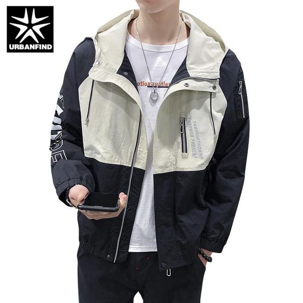 

urbanfind autumn spring men thin jacket patchwork design man casual hooded coats streetwear size m-3xl, Black;brown