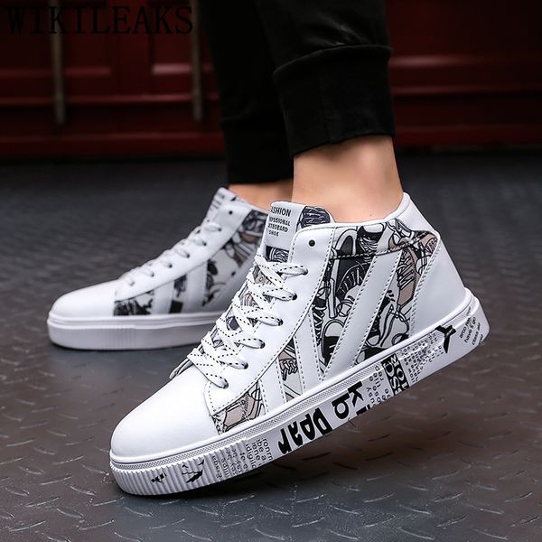 

hip hop shoes men casual shoes luxury men leather high sneakers designer chaussure homme tenis, Black