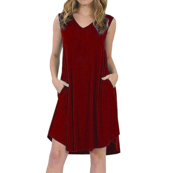 

2019 fashion summer women ladies dress loose sleeveless swing dresses skater midi flared summer sundress dress vestidos verano, Black;gray