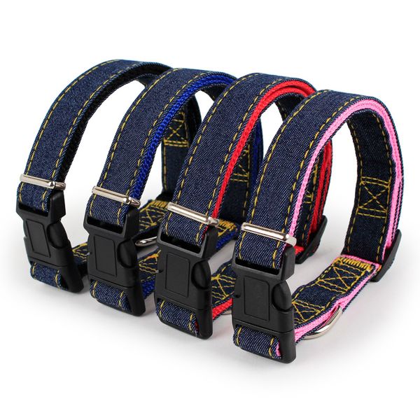 

2020 denim sew nylon pet collar adjustable puppy small dog harness and leash set harnesses for dogs training dog belt lead