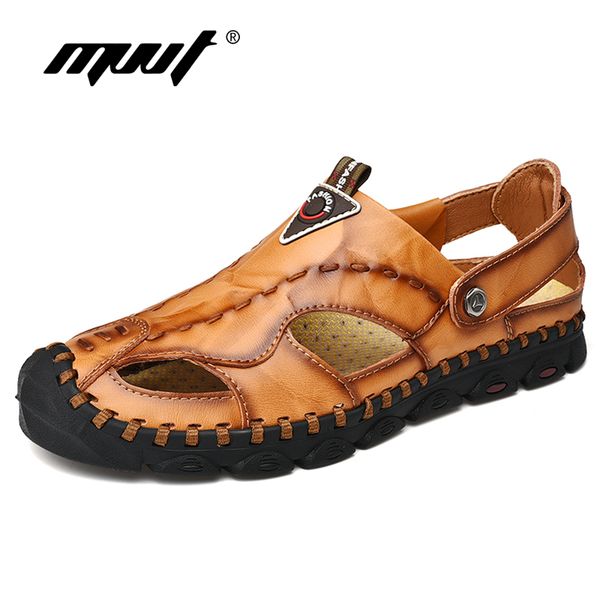 

2019 fashion genuine leather men sandals summer shoes lightweight comfort men beach sandals leather shoes plus size, Black