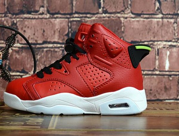 

детская обувь кроссовки-6s мальчики девочки ребенок дети белого черного золото розового красная синяя обувь кроссовки с коробкой, Black