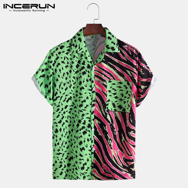 

men's casual shirts incerun stylish print patchwork shirt men short sleeve 2021 lapel summer personality hawaiian streetwear beach cami, White;black