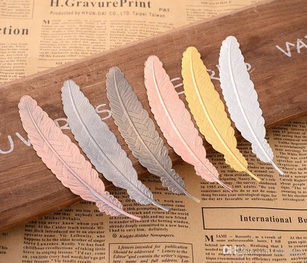 

7 colors metal feather bookmark document book mark label golden silver rose gold bookmark office school supplies sn2685