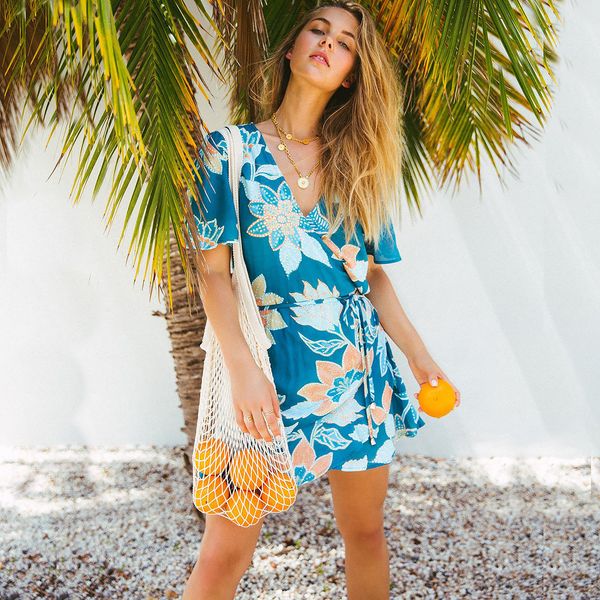 

женское дизайнерское платье v-образным вырезом крест на шнуровке богемное платье с принтом нерегулярная юбка, Black;gray