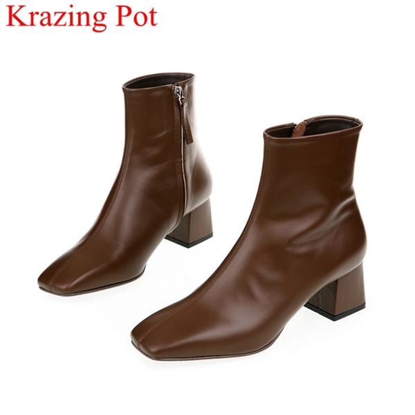 

genuine leather zipper square toe high heels women ankle boots nightclub fashion boots party vacation elegant winter shoes l66 ly191224, Black