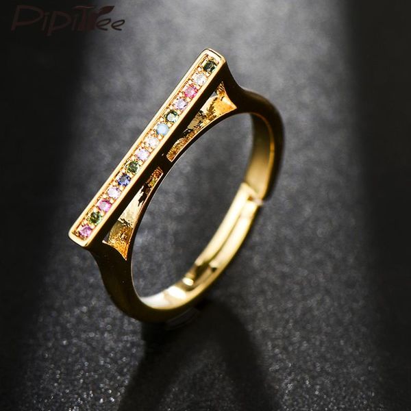

pipitree simple adjustable geometric ring gold color cubic zirconia midi knuckle punk rings for women girls minimalist jewelry, Golden;silver