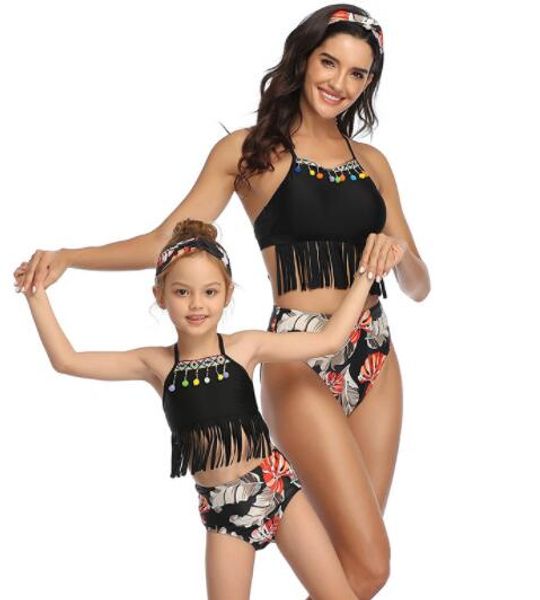 senhoras borla dividida entre pais e filhos Swimsuit Bikini terno dividir crianças mulheres meninas voando sexy yakuda elegantes flexível conjuntos de cópia do leopardo de biquíni