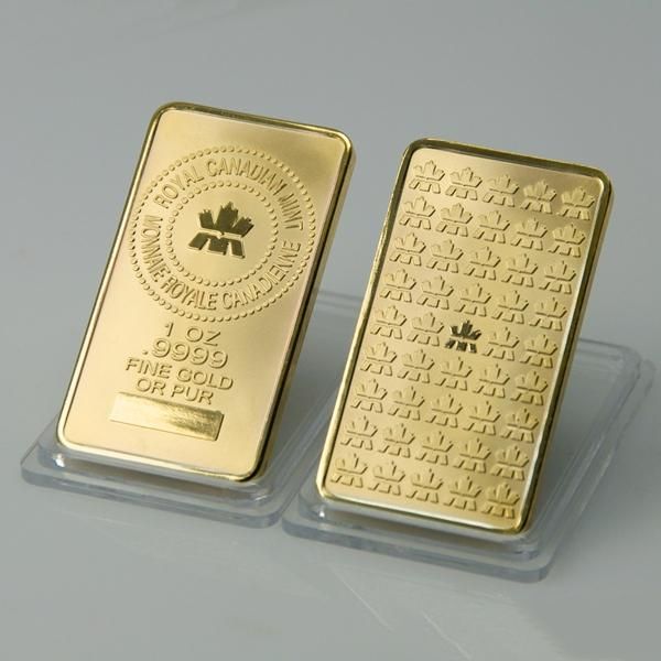 

the royal canadian mint rcm gold plated 1 oz souvenir bullion bar gold plated badge 50 x 28mm souvenir coin
