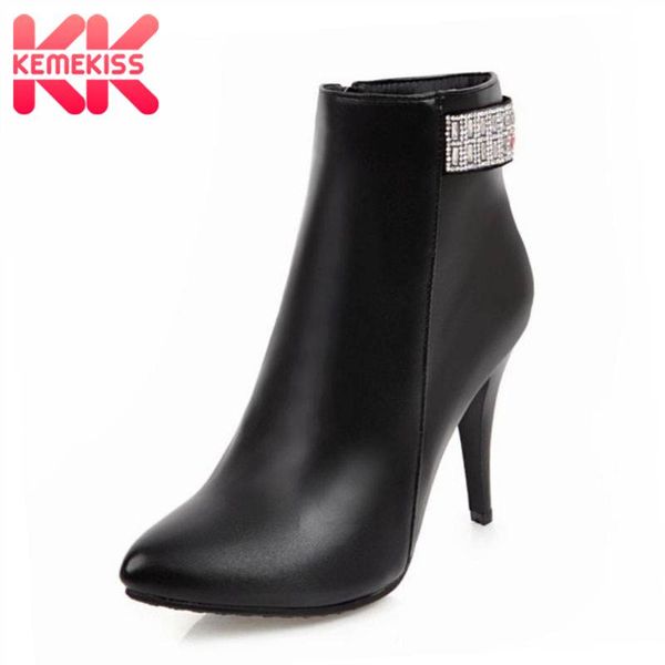 

kemekiss women ankle boots fashion rhinestone pointed toe thin heels shoes women fall winter zipper casual boots size 33-43, Black