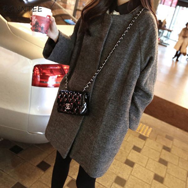 

шерстяные женские тонкие длинные однобортные сплошные простые все-зимние теплые элегантные женские боди женские корейские куртки для отдыха, Black