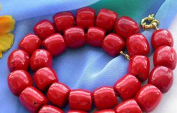 

004906 huge 16mm column red coral bead necklace, Silver