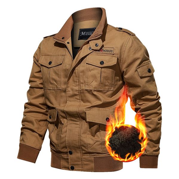 

men clothes 2019 outwear velvet thickened coats multi-pocket plus size jacket zipper veste homme hiver manteau homme hiver 6xl, Black