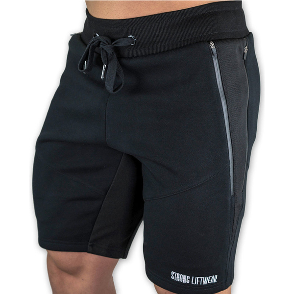 

mens gym sport shorts running exercise trousers zipper jogger sweatpants bodybuilding sportswear training fitness short pants, Black;blue