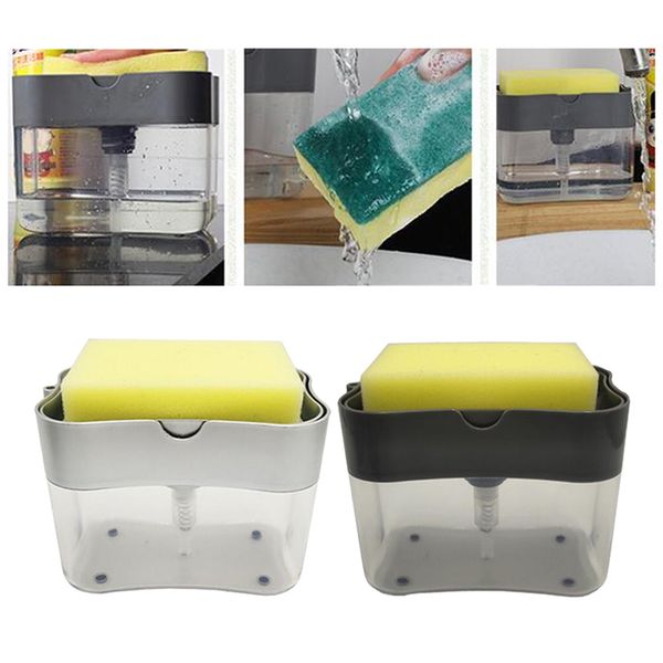 

2pcs dishwashing soap pump dispenser and sponge holder handy soap box 13 oz