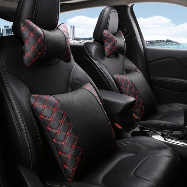 

new 2 pcs pu leather car neck pillows neck headrest breathable vehicular pillows seat car-styling accessories
