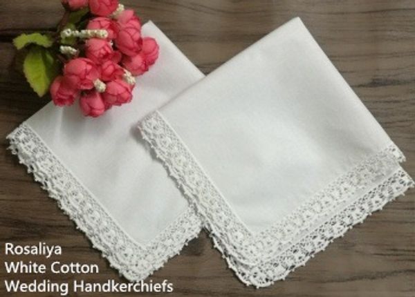 

set of 12 fashion wedding bridal ladies cotton handkerchiefs with vintage crochet lace edges 12x12-inch, Blue;purple