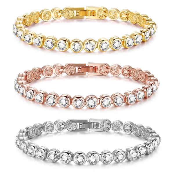 

classic tennis bracelet with cubic zirconia,[18cm/7inch] crystal bracelet for women wedding party gift, Golden;silver