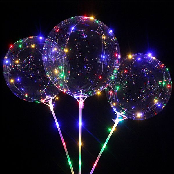 

led balloon with sticks luminous transparent helium clear bobo ballons wedding birthday party decorations kids led light balloon