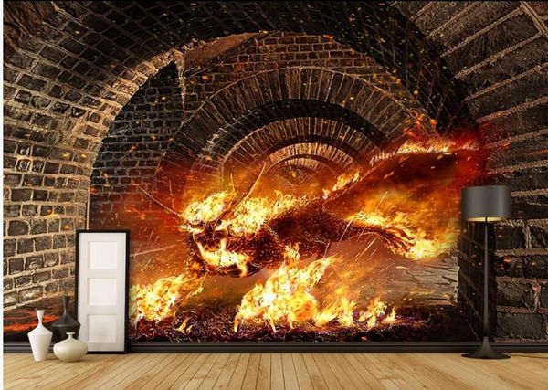 

3d p wallpaper custom mural fire unicorn cave aisle background living room decor 3d wall murals wallpaper for walls 3 d