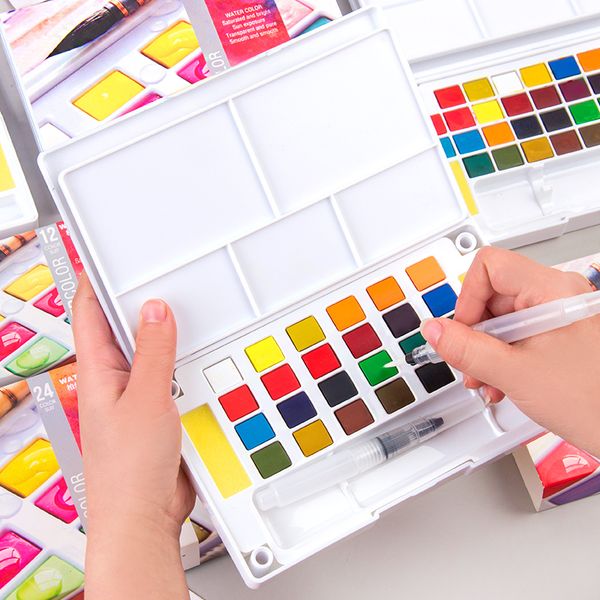 

12/18/24/36 colors portable travel solid watercolor pigment paints set with water color brush pen for painting art supplies