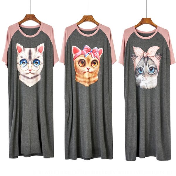 

rtcm7 cat nightdress plus fat large size loose modal short-sleeved conjoined home clothes cat nightdress plus fat large size loose modal sho, Blue;red