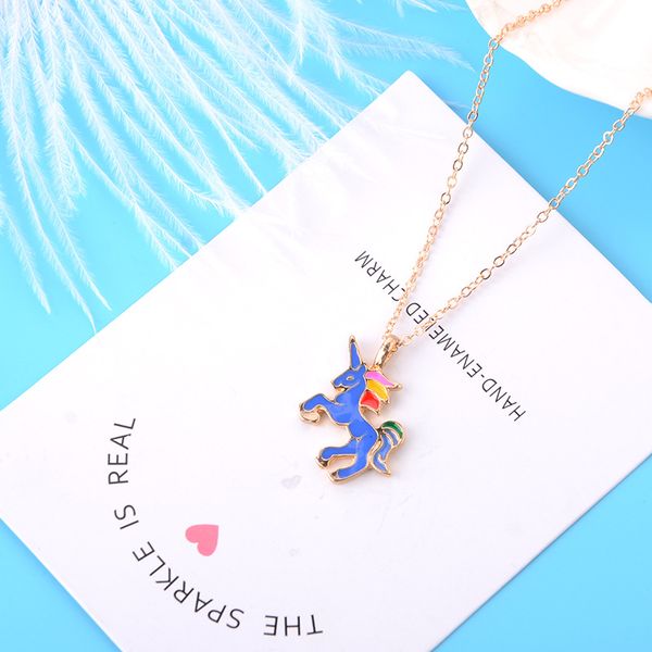 

New Rainbow Enamel Unicorn necklaces with Gift card Cute horse animal Pendant Gold Silver chains For women Fashion Jewelry in Bulk