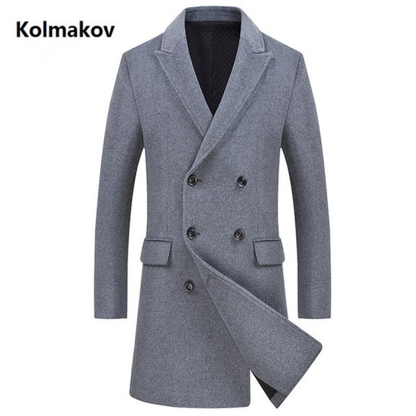 

2019 new style men's fashion wool trench coat double-breasted jacket men's casual business coats overcoat men, Black
