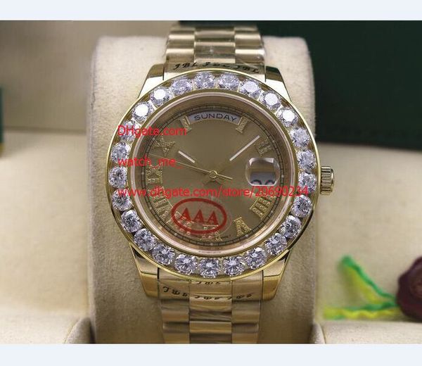 

latest version super gold dial day-date 116610 41mm president yellow gold bigger diamond automatic mens men's watch watches, Slivery;brown