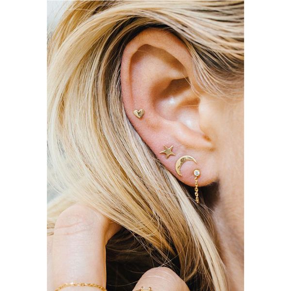 

charm fine lovely heart star moon stud earrings women lady minimalist earrings jewelry accessories, Golden;silver